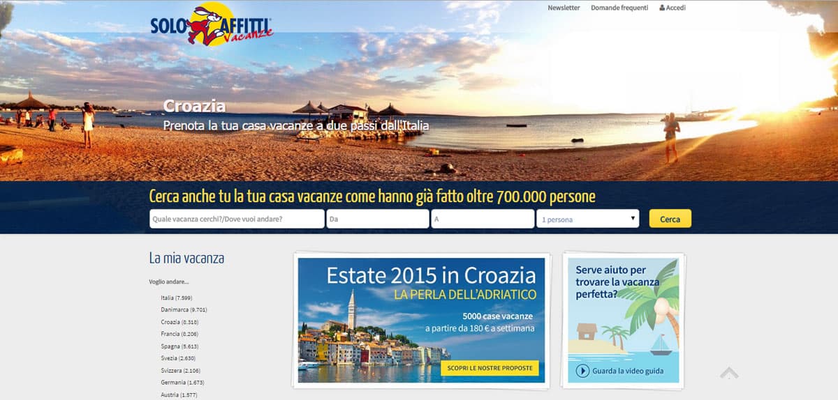 La home page di www.soloaffittivacanze.it 